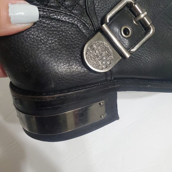 Vince Camuto "Whynn" Black Motorcycle Boots Silver Hardware Sz 8 Combat Leather - Picture 9 of 14